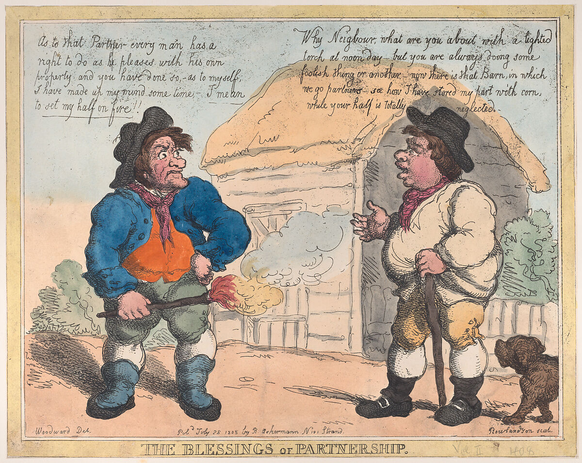 The Blessings of Partnership, Thomas Rowlandson (British, London 1757–1827 London), Hand-colored etching 