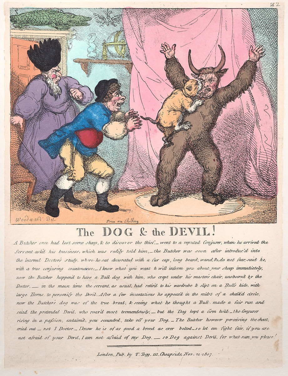 The Dog & The Devil, Thomas Rowlandson (British, London 1757–1827 London), Hand-colored etching 