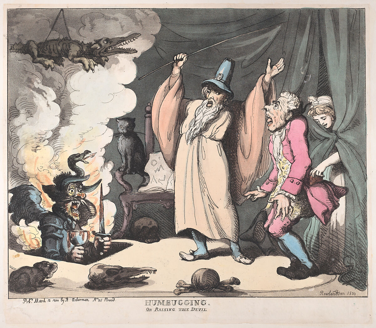 Humbugging, or Raising the Devil, Thomas Rowlandson (British, London 1757–1827 London), Hand-colored etching and aquatint 