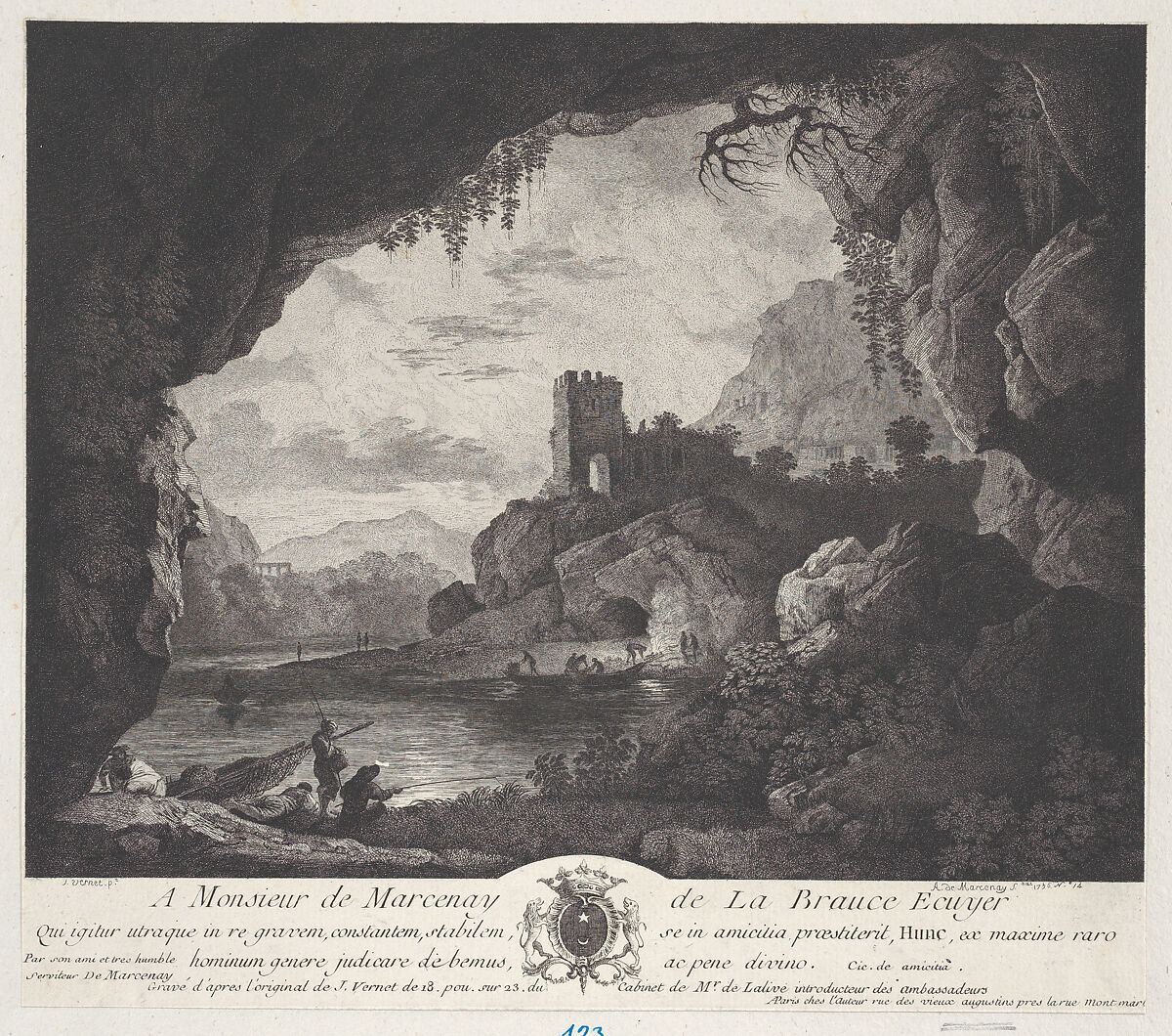 Landscape from a Cave, After Joseph Vernet (French, Avignon 1714–1789 Paris), Engraving; second state of two 