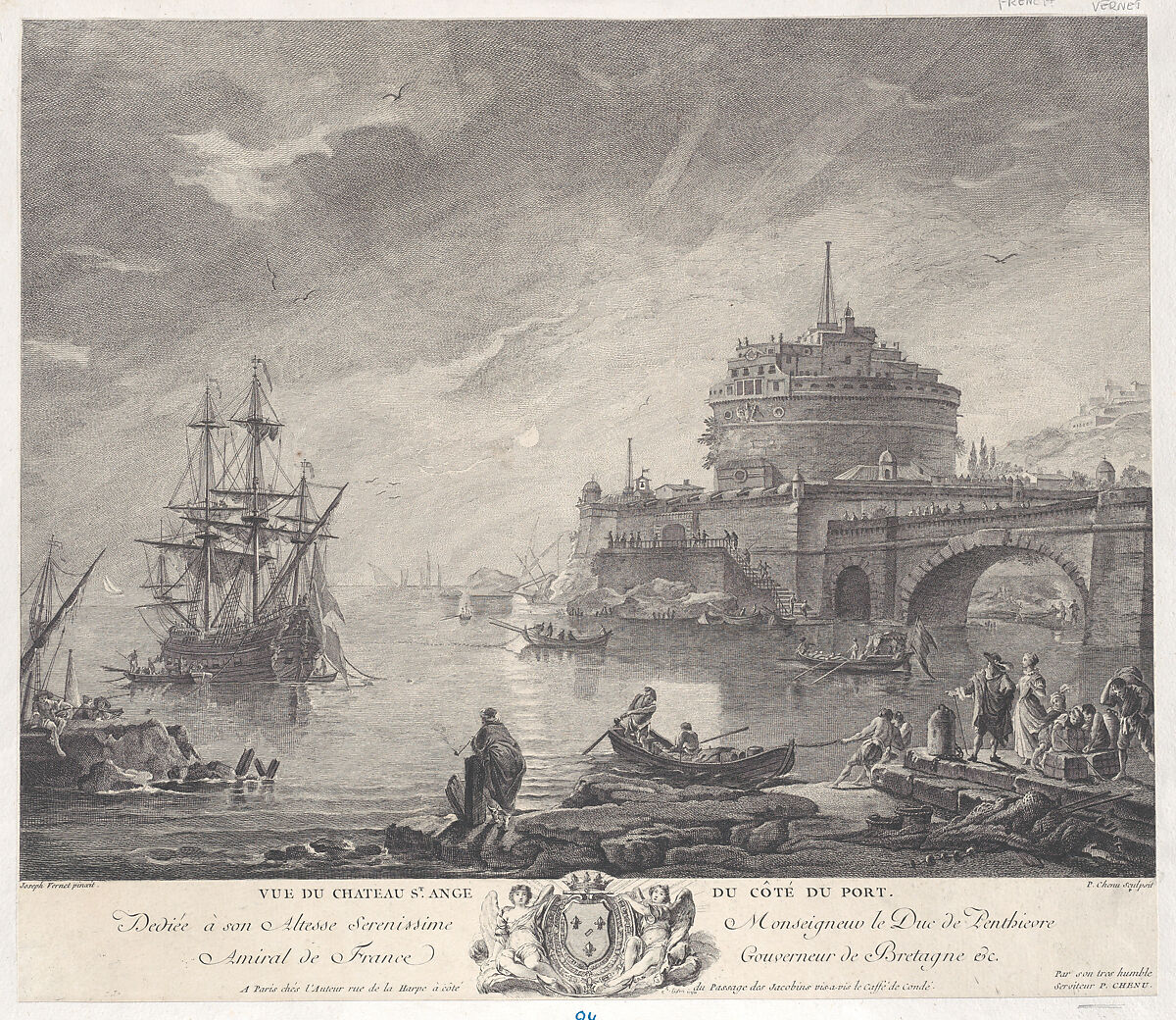View of Saint Angel's Castle from Port Side, After Joseph Vernet (French, Avignon 1714–1789 Paris), Engraving 