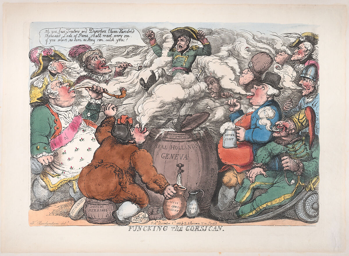 Funcking the Corsican, Thomas Rowlandson (British, London 1757–1827 London), Hand-colored etching 