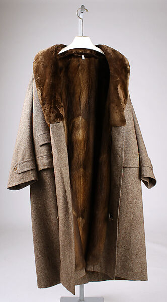 Coat, wool, fur (beaver and mink?), silver, British