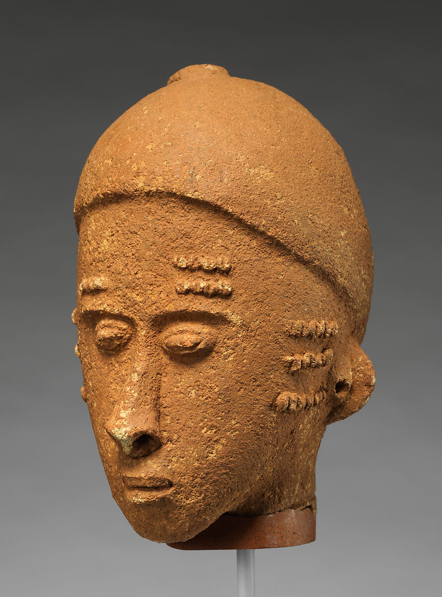 Memorial head, Akan artist, Terracotta, post-fired slip(?), Akan peoples