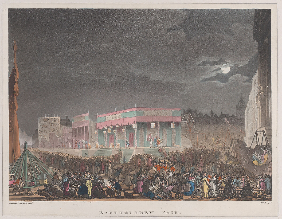 Bartholomew Fair, Designed and etched by Thomas Rowlandson (British, London 1757–1827 London), Hand-colored etching and aquatint 