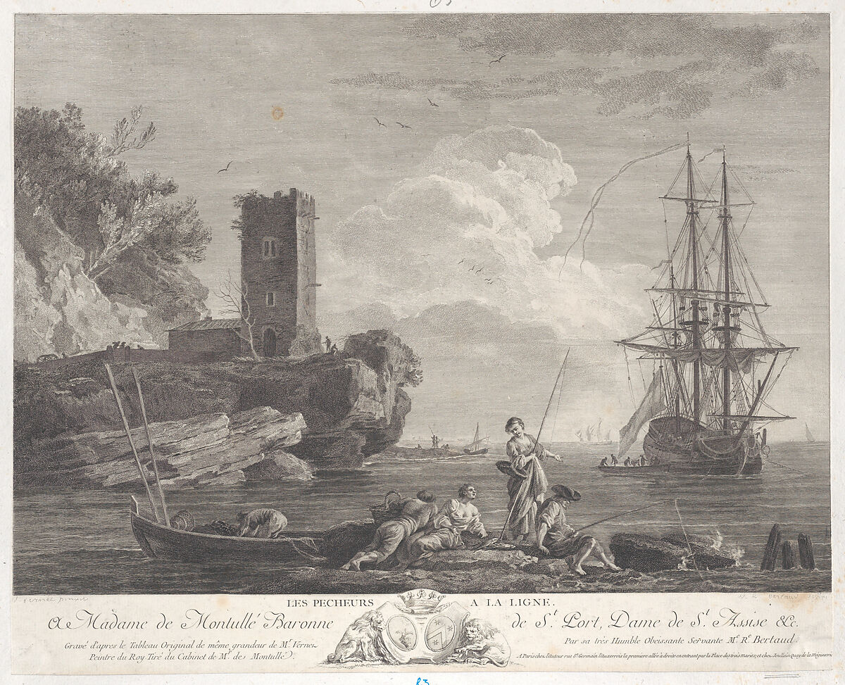 The Fishermen with their Lines, Joseph Vernet (French, Avignon 1714–1789 Paris), Engraving; first state of two 