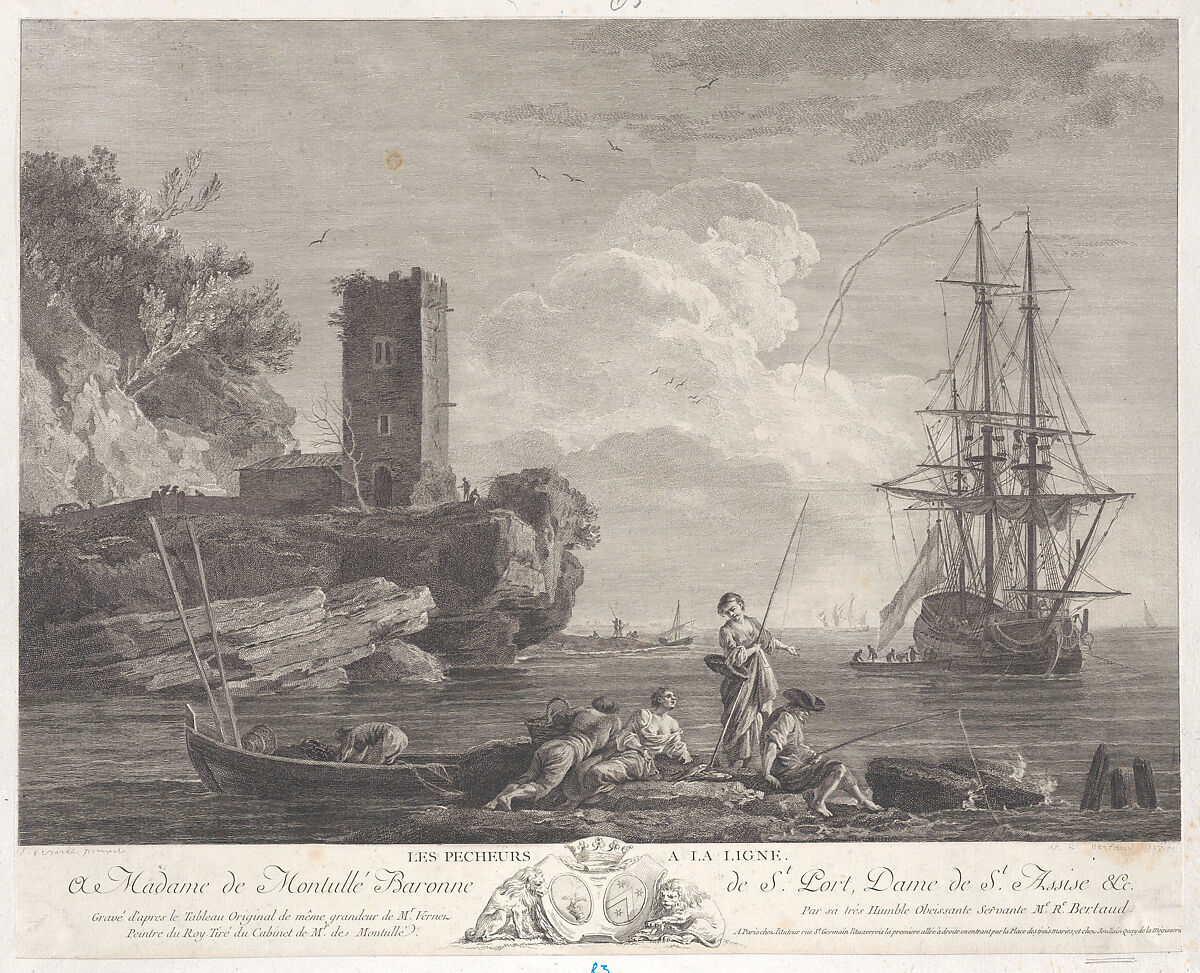 The Fishermen with their Lines, After Joseph Vernet (French, Avignon 1714–1789 Paris), Engraving; first state of two 