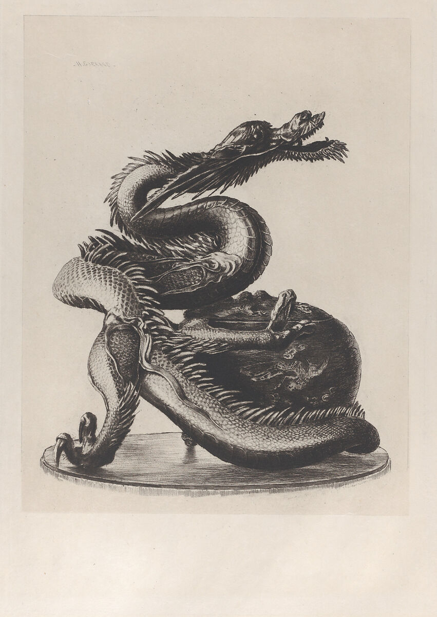 Large Bronze Dragon Incense Burner, Henri-Charles Guérard (French, Paris 1846–1897 Paris), Etching, drypoint, and roulette; between states two and three of three 
