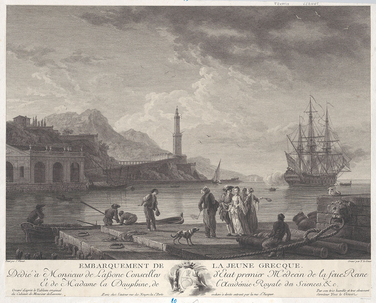 Embarkation of the Young Greek, After Joseph Vernet (French, Avignon 1714–1789 Paris), Engraving; second state of two 