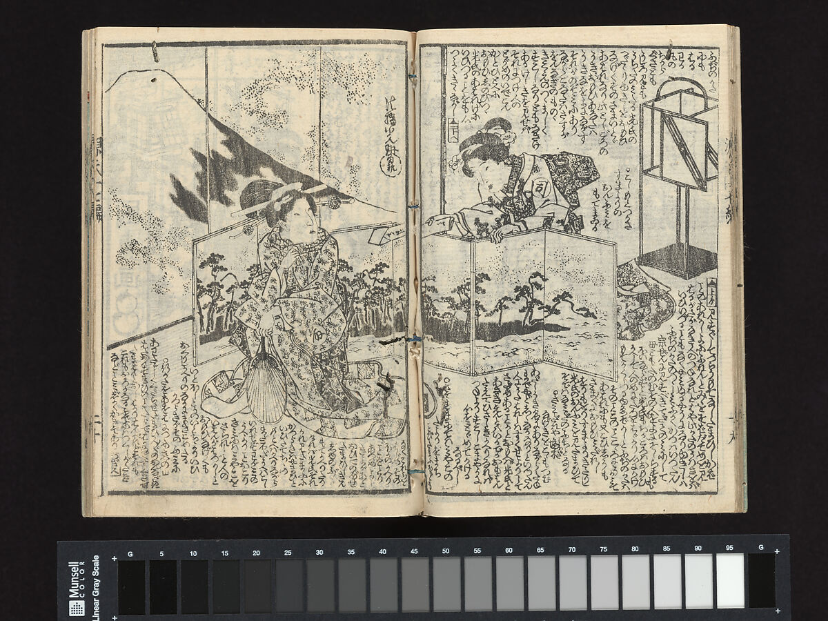 A Fraudulent Murasaki’s Rustic Genji  by Ryūtei Tanehiko, Utagawa Kunisada (Japanese, 1786–1864), Set of nineteen woodblock-printed booklets; ink on paper, color-printed covers, Japan