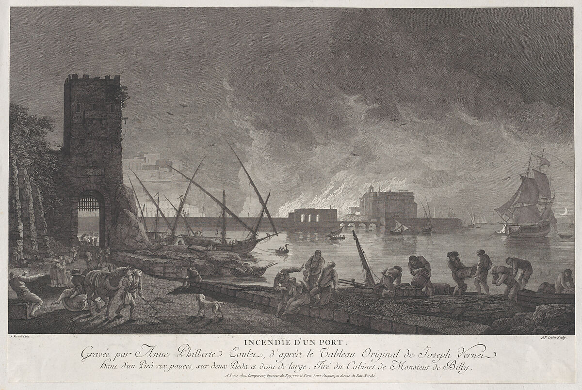 Burning of a Port, After Joseph Vernet (French, Avignon 1714–1789 Paris), Engraving; second state of two 