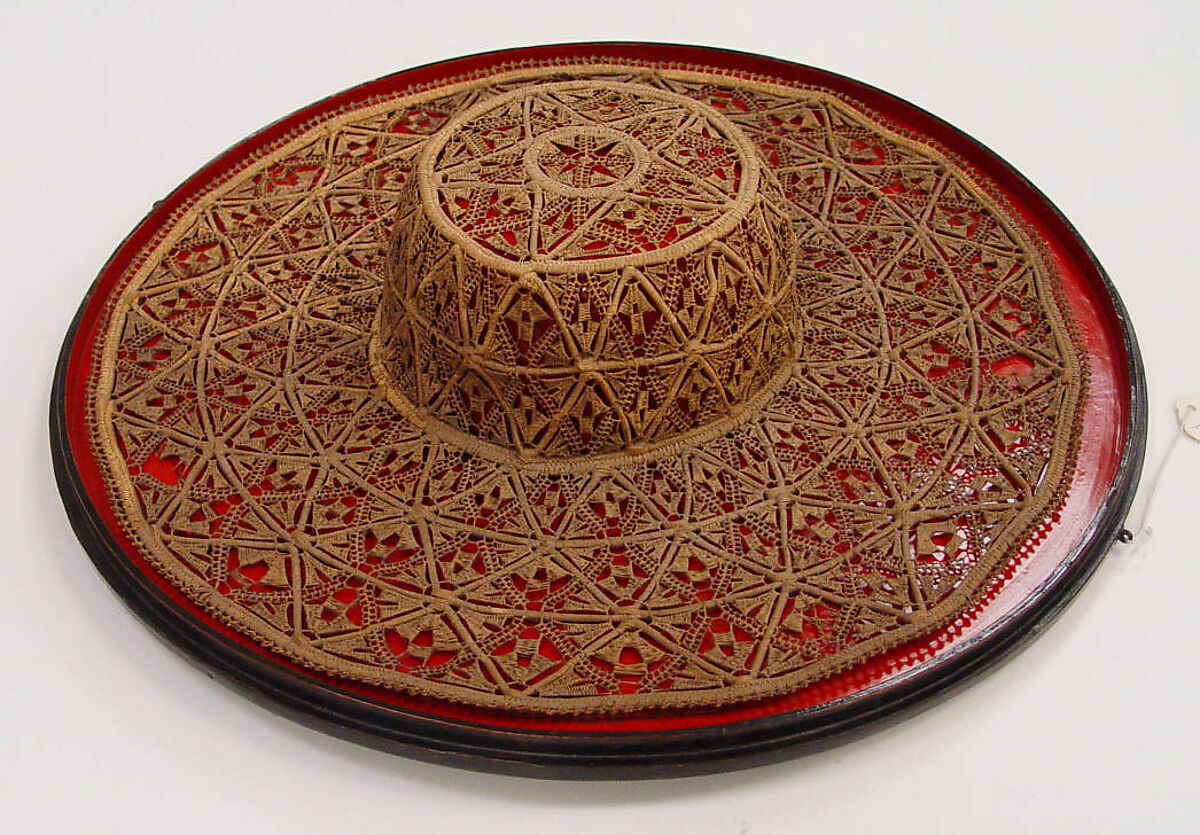 Hat, (a) grass or rush  
(b, c) lacquered bamboo, British