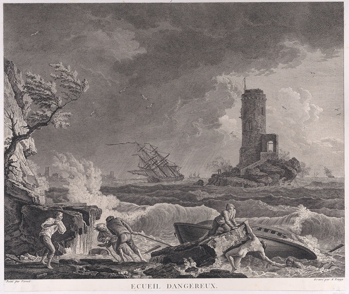 Dangerous Reef, After Joseph Vernet (French, Avignon 1714–1789 Paris), Engraving 