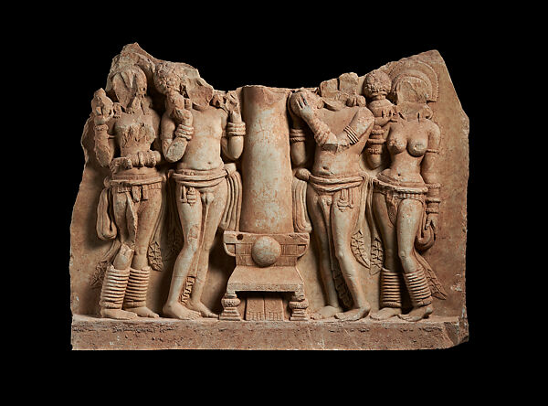 Celebrants venerating the empty throne, Limestone, India, Chandavaram Stupa 1, Prakasam district, Andhra Pradesh 