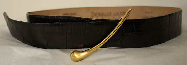 Ensemble, Donna Karan New York (American, founded 1985), (a–d) wool; (e) synthetic fiber; (f) alligator skin, brass; (g, h) suede, American