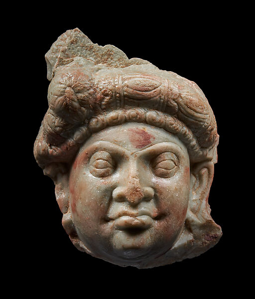 Head of a man, probably a yaksha, Limestone, India, Phanigiri, Suryapet district, Telangana