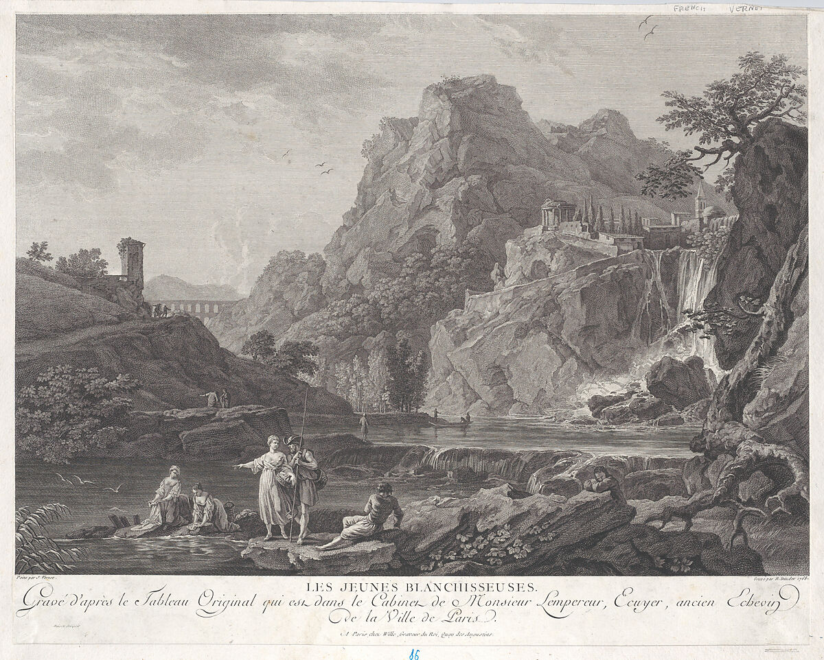 The Young Laundresses, After Joseph Vernet (French, Avignon 1714–1789 Paris), Engraving; first state of two 