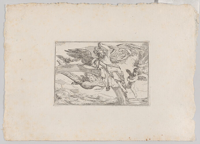 Air, represented by Iris reclining on her rainbow, accompanied by a winged putto bearing a torch and another winged putto riding an eagle, from 