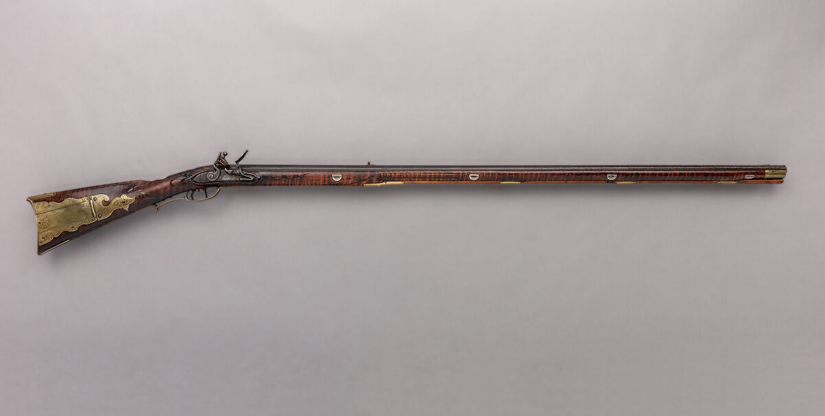 Flintlock Longrifle, George Schreyer, Sr. (American, Conewago, Pennsylvania 1739–1819 Hanover, Pennsylvania), Wood (maple), steel, iron, brass, silver, American, Pennsylvania, York County