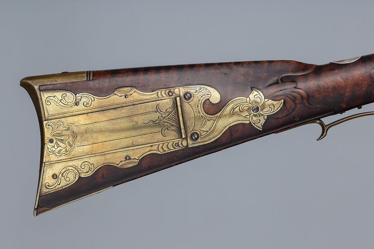 Flintlock Longrifle, George Schreyer, Sr. (American, Conewago, Pennsylvania 1739–1819 Hanover, Pennsylvania), Wood (maple), steel, iron, brass, silver, American, Pennsylvania, York County