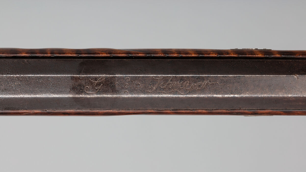 Flintlock Longrifle, George Schreyer, Sr. (American, Conewago, Pennsylvania 1739–1819 Hanover, Pennsylvania), Wood (maple), steel, iron, brass, silver, American, Pennsylvania, York County
