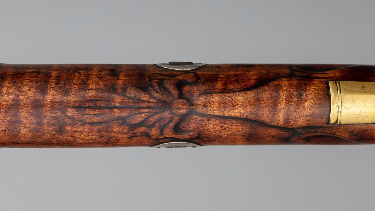 Flintlock Longrifle, George Schreyer, Sr. (American, Conewago, Pennsylvania 1739–1819 Hanover, Pennsylvania), Wood (maple), steel, iron, brass, silver, American, Pennsylvania, York County