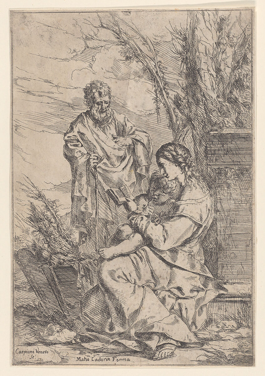 The Holy Family with the Virgin reading a book, Giulio Carpioni (Italian, Venice 1613–1678 Venice), Etching; second state of two 