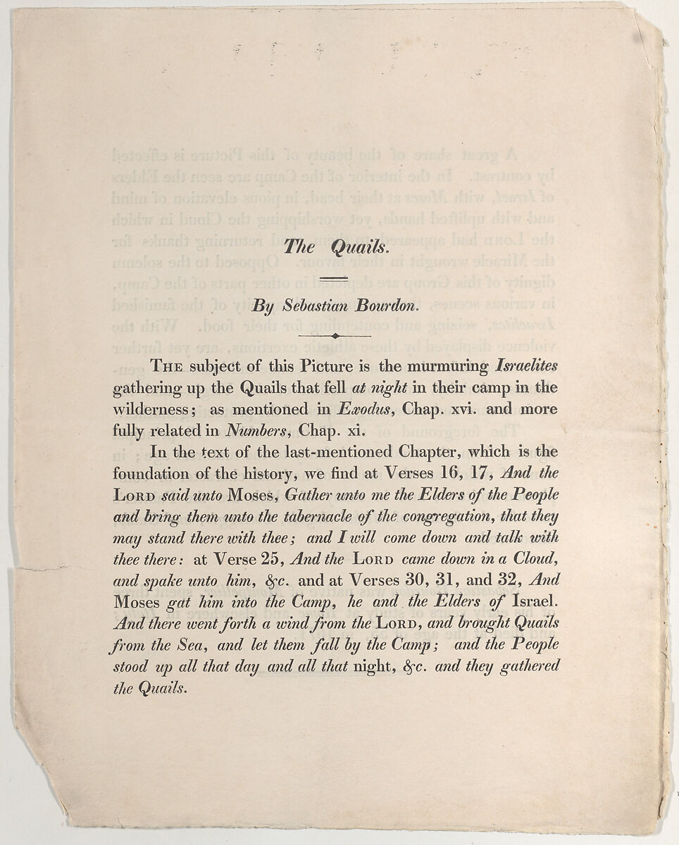 Sheet with "The Quails" by Sebastian Bourdon, Anonymous, British, 18th century, Letterpress on folded sheet 