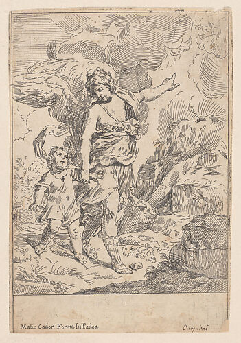 A guardian angel walking hand in hand with a young child