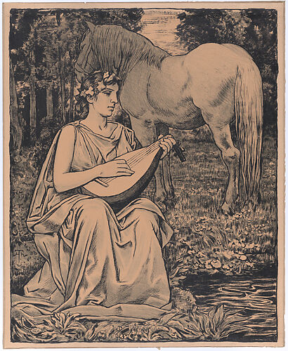 Woman playing a lute in the meadow