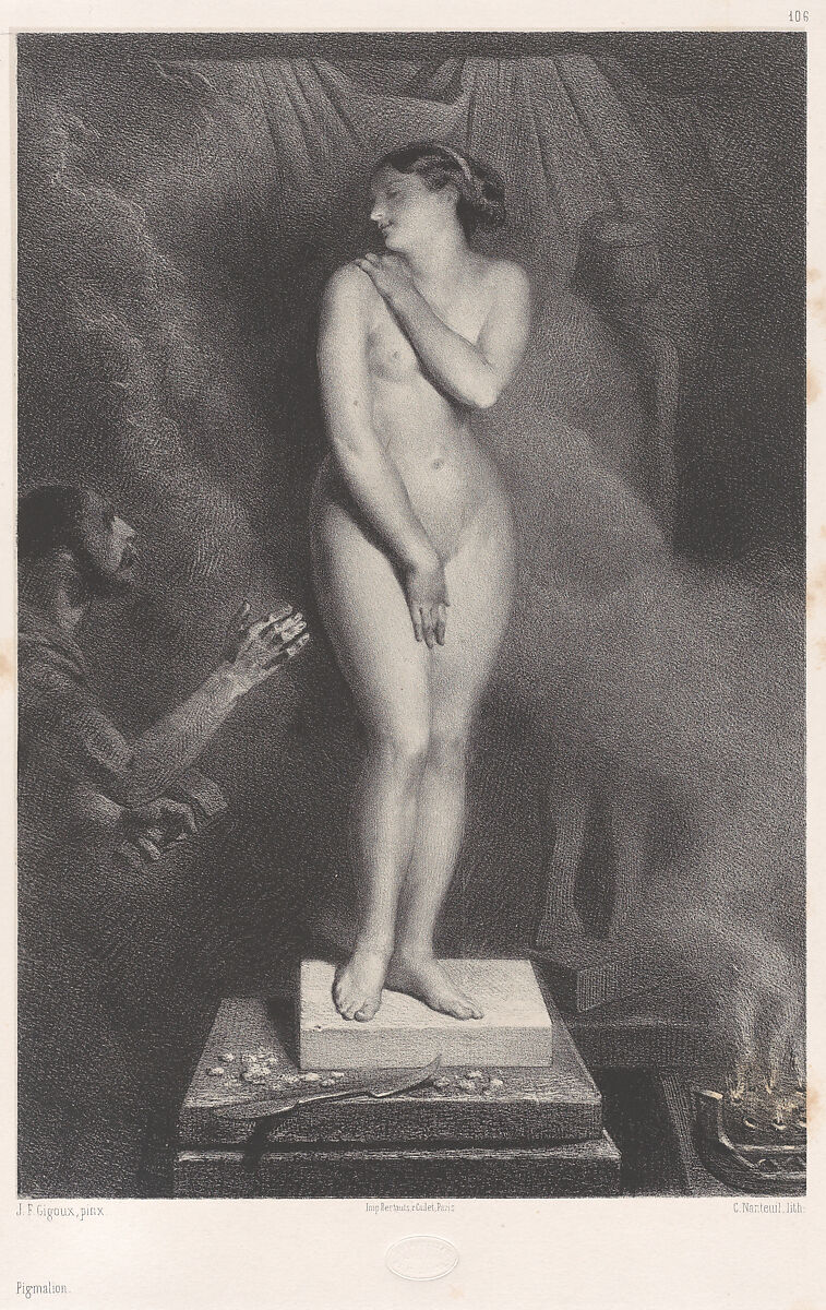 Pygmalion and Galatea, After Jean-François Gigoux (French, Besançon 1806–1894 Besançon), Lithograph 