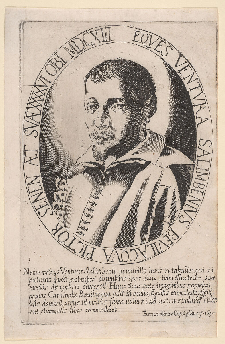 Portrait of Ventura Salimbeni, Bernardino Capitelli (Italian, Siena, 1590–1639), Etching 