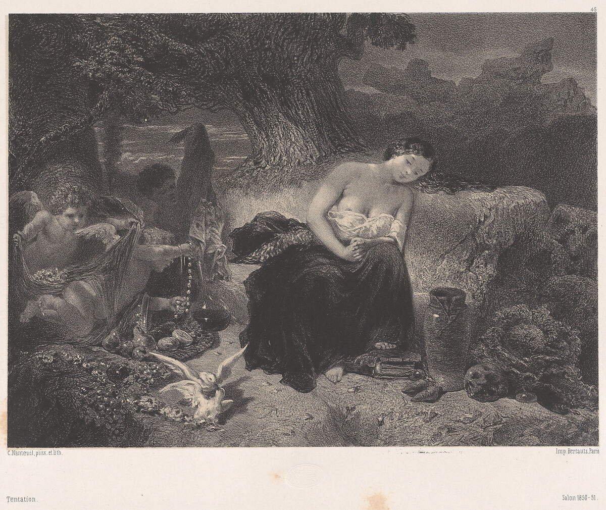 Temptation, Célestin Nanteuil (French (born Italy), Rome 1813–1873 Bourron-Marlotte), Lithograph 
