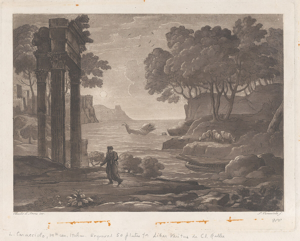 Seascape, after Claude Lorrain's "Liber Veritatis", Ludovico Caracciolo (Italian, Rome 1761–1842), Etching and aquatint printed in brown ink 