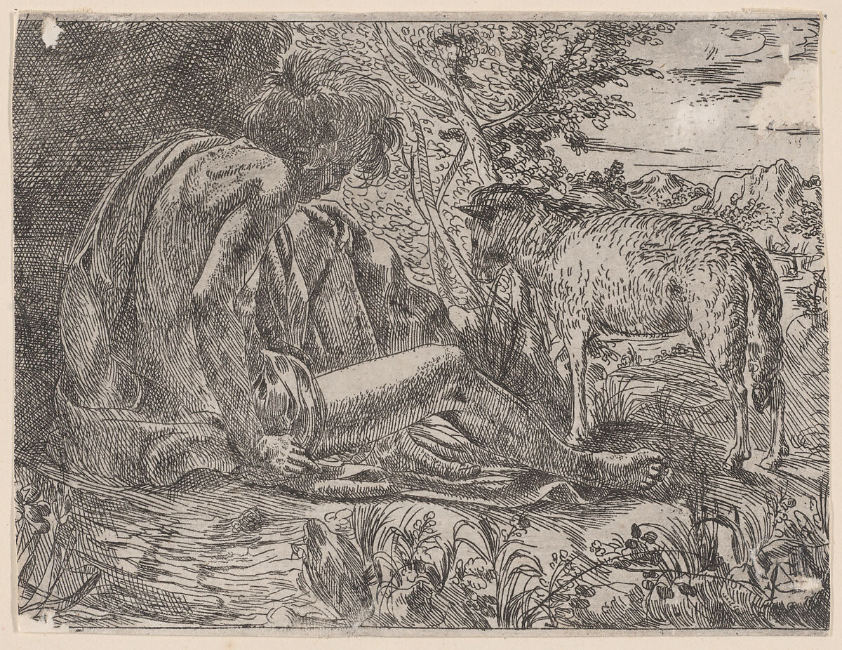 Saint John the Baptist with a lamb, Giovanni Battista Caracciolo (Italian, Naples 1578–1635 Naples), Etching 