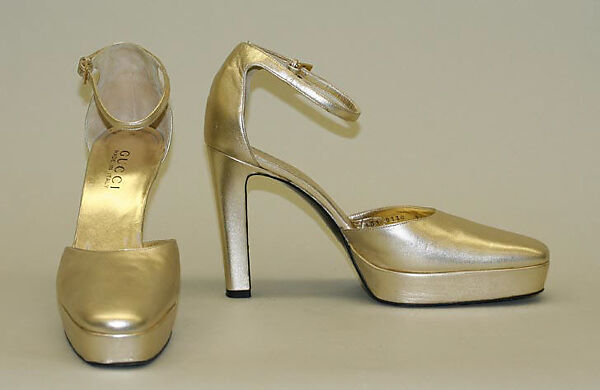 Evening ensemble, Gucci (Italian, founded 1921), (a) rayon; (b) brass; (c, d) leather, Italian