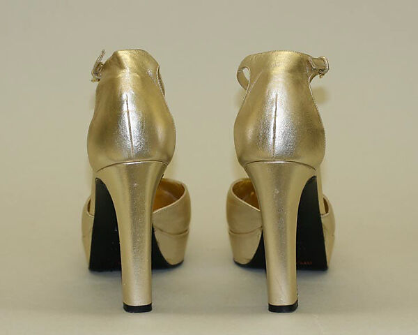 Evening ensemble, Gucci (Italian, founded 1921), (a) rayon; (b) brass; (c, d) leather, Italian