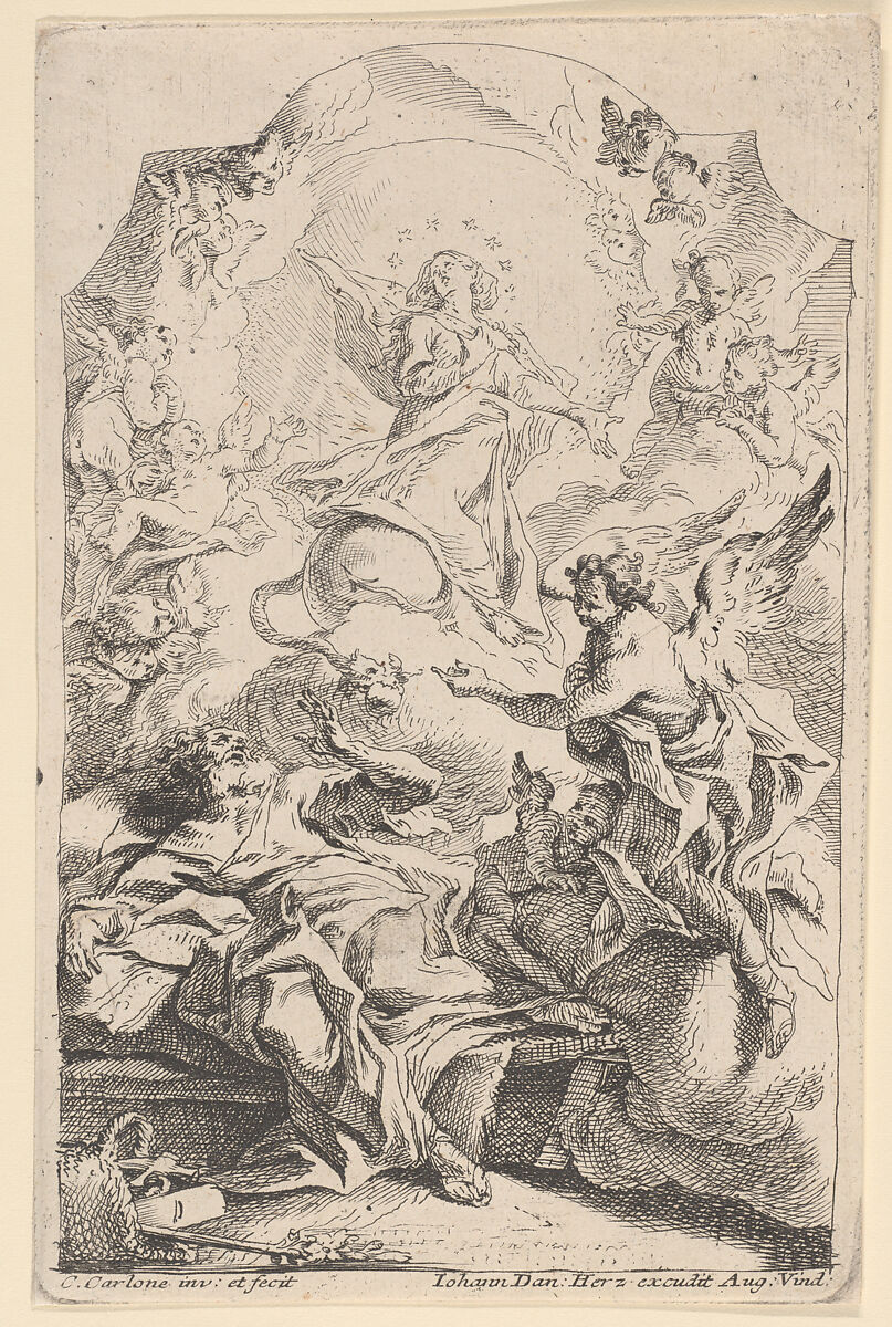 The Annunciation to Saint Joseph, Carlo Innocenzo Carloni (Italian, Scaria 1686–1775 Scaria), Etching; second state of two 