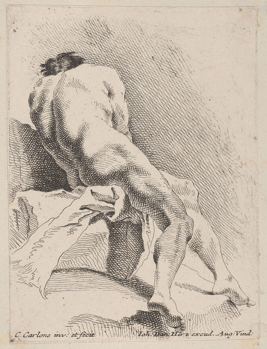Academic Study, seen from the back, Carlo Innocenzo Carloni (Italian, Scaria 1686–1775 Scaria), Etching 
