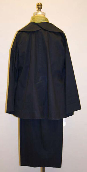 Ensemble, Romeo Gigli (Italian, born 1949), (a,b) cotton, lycra
(c) silk, wool, nylon
(d,e) synthetic fiber, leather, Italian