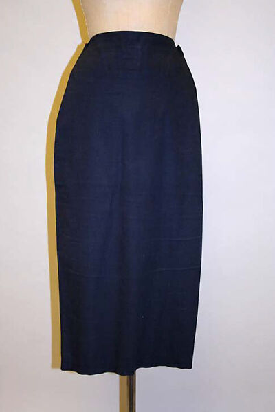 Ensemble, Romeo Gigli (Italian, born 1949), (a,b) cotton, lycra
(c) silk, wool, nylon
(d,e) synthetic fiber, leather, Italian