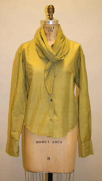 Ensemble, Romeo Gigli (Italian, born 1949), (a,b) cotton, lycra
(c) silk, wool, nylon
(d,e) synthetic fiber, leather, Italian