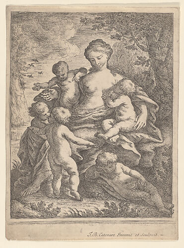 Charity, seated in a landscape surrounded by five nude children