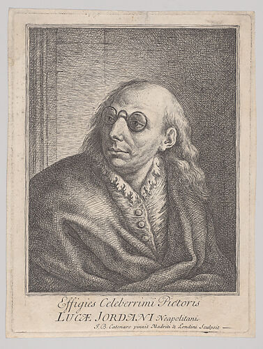 Portrait of Luca Giordano, wearing round spectacles and looking to the left