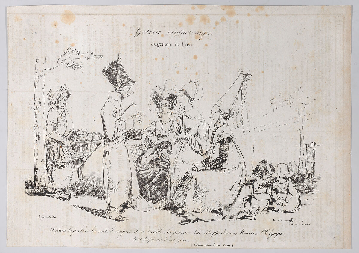 Mythological Gallery: Judgement of Paris, J. J. Grandville (French, Nancy 1803–1847 Vanves), Lithograph 
