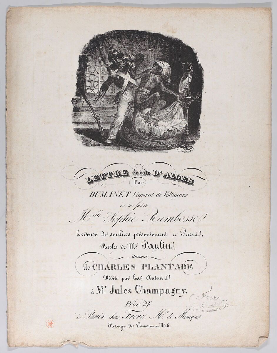 Letter Written from Alger, J. J. Grandville (French, Nancy 1803–1847 Vanves), Lithograph 