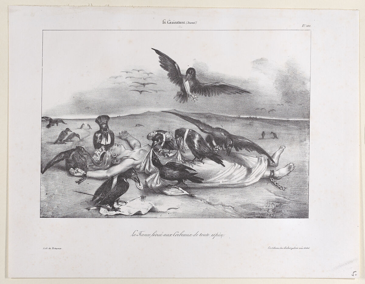 France Delivered to the Crows, J. J. Grandville (French, Nancy 1803–1847 Vanves), Lithograph 