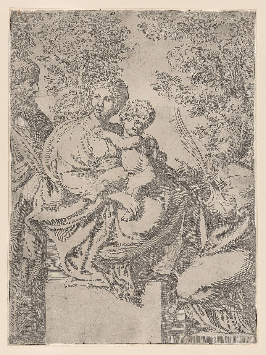 Virgin and Child, with Saints Anthony and Catherine, Giacomo Cavedone (Italian, Sassuolo 1577–1660 Bologna), Etching 