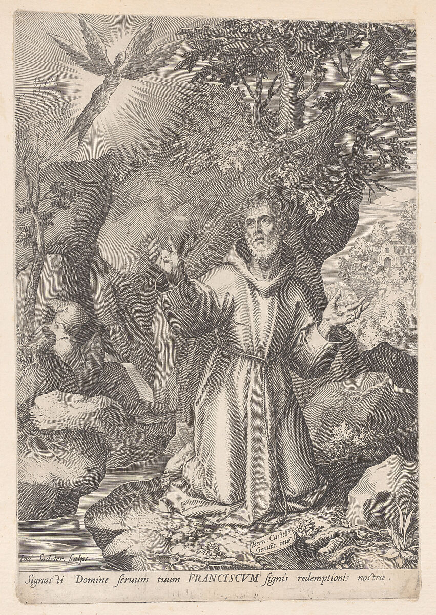 Saint Francis of Assisi receiving the stigmata, Johann Sadeler I (Netherlandish, Brussels 1550–1600/1601 Venice), Engraving 