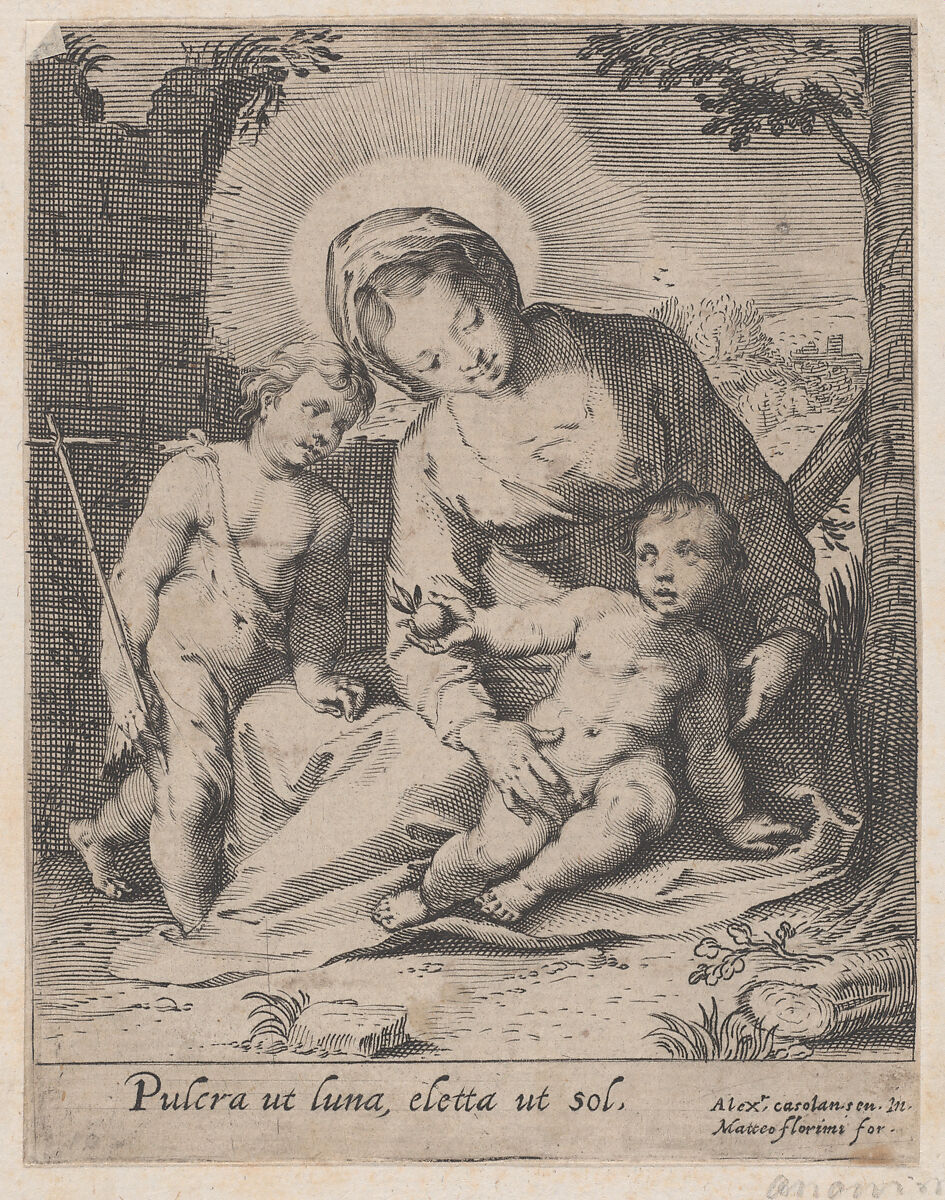 Virgin and Child with the infant Saint John the Baptist, Anonymous, Engraving 